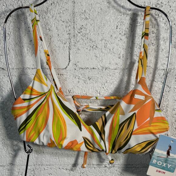 Roxy Juniors' Beach Classics Strappy Bikini Top, White floral, Small - Picture 1 of 7
